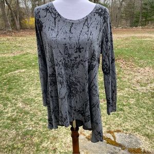 COMFY USA TOP TUNIC GRAY BLACK SCOOP NECK LONG SLEEVE ASYMMETRICAL HEM SIZE S